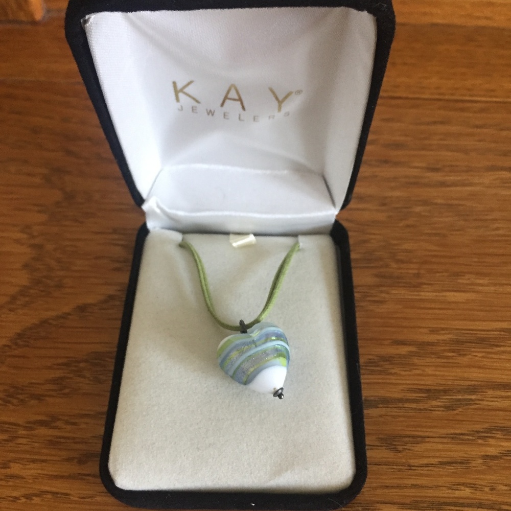 Blue/Green Glass Heart Pendant Necklace